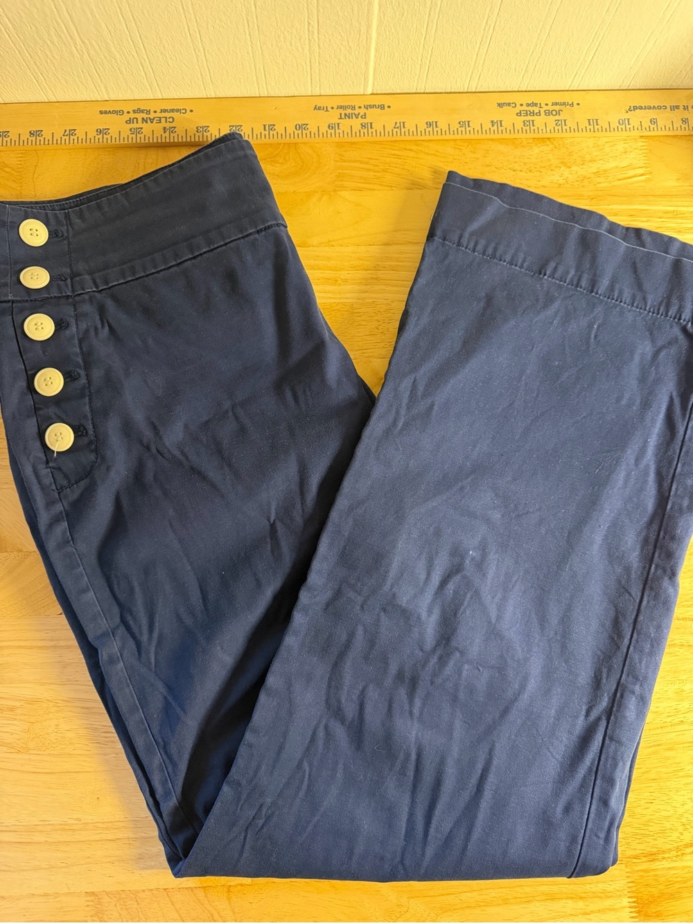 Talbots Navy High-Rise Button-Front Wide-Leg Sailor Pant